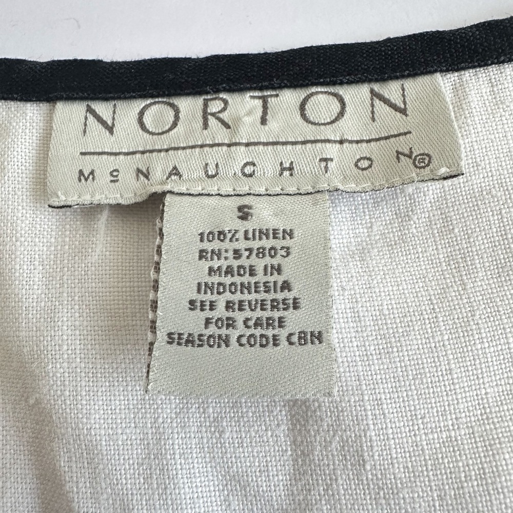 NORTON MCNAUGHTON White Linen Floral Embroidered Maxi Dress S Black Trim S *READ - Picture 7 of 11